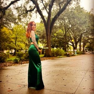 Satin emerald green mermaid gown